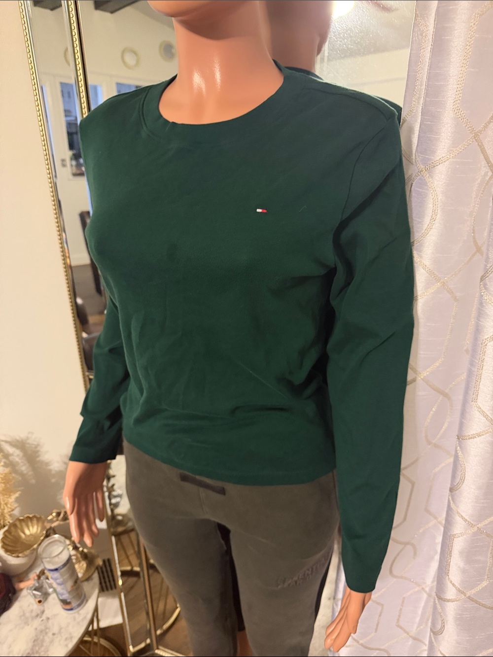 Tommy Hilfiger Women's Forest Green Long Sleeve Crew Tee